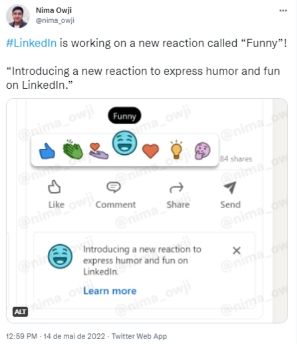 LinkedIn rolled out 'Funny' Reaction