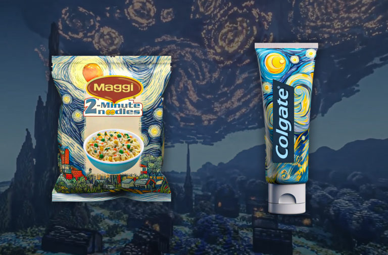 Van Gogh painter artwork the starry night sunflowers in a vase self-portrait Reddit user artist Actual-Journalist809 packaging design AI photoshop midjourney amul butter bingo chips colgate toothpaste old monk parle G biscuits maggi noodles Youtuber ChisDaCow minecraft gamer content creator social media youtube reddit AI community artificial intelligence technology builds universe