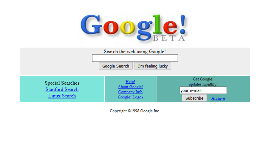 google search  beta version prototype first look of the search engine 1998 