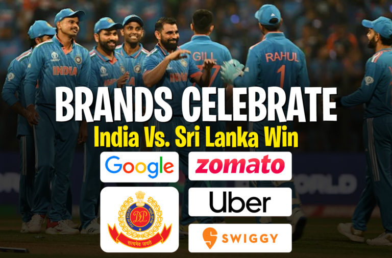 india vs. sri lanka world cup 2023 match win brands celebrate moment marketing google india tinder zomato swiggy instamart mumbai delhi police uber