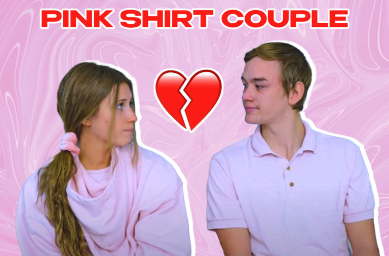 pink shirt couple content creators YouTubers break up announcement video