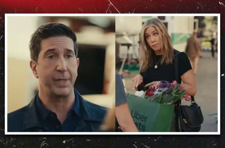 Uber Eats new Super Bowl ad Jennifer Aniston David Schwimmer Ross and Rachel Friends reunion david victoria beckham usher jelly roll